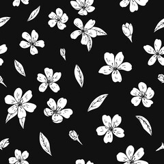 Seamless vector pattern of sakura flowers. Decoration print for wrapping, wallpaper, fabric, textile. Spring background.