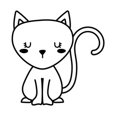 Cute cat cartoon line style icon design, Animal pet kitten domestic feline kitty mammal beautiful and portrait theme Vector illustration