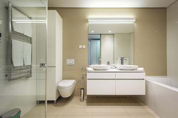 Interior of stylish bathroom with toilet bowl