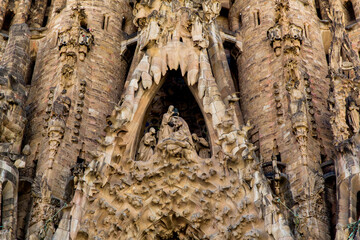 Barcelona, Spain, September 20, 2019. The Sagrada Familia, is a huge Roman Catholic basilica in Barcelona, Spain designed by Antoni Gaudi and is a UNESCO World Heritage Site.