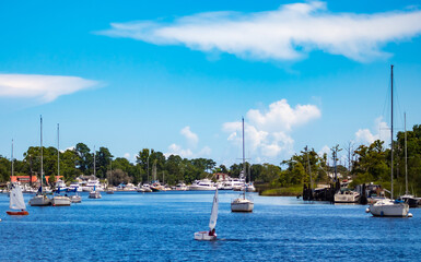 sailboats on the river