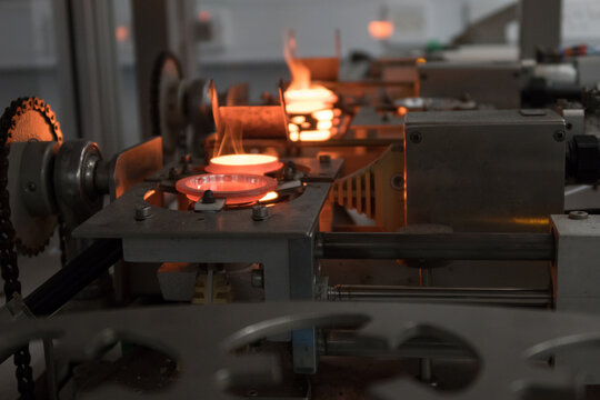 Fusion machine. Sample preparation making glass beads for XRF analysis in a science laboratory