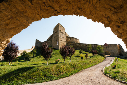View from and rocky arch of a old castle