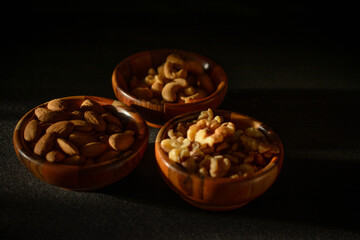 walnuts on a black background