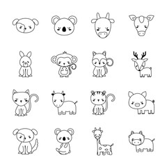 Cute animals cartoons line style collections icons design, zoo life nature and character theme Vector illustration