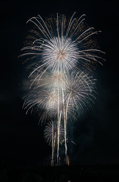 Beautiful Fireworks with Some Silhouettes in Japanese Summer Season