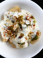 Dahi Wada The Famous Indian sweet and spice street food served with Mint and Tamarind sauce