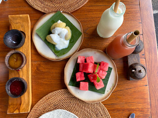 Tropical fruit breakfast in Southern Asia