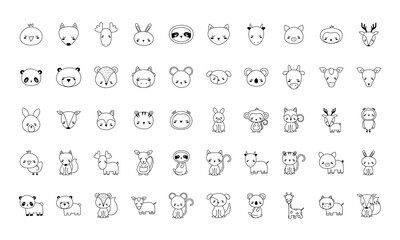 Cute animals cartoons line style 50 icon set design, zoo life nature and character theme Vector illustration © Grgroup