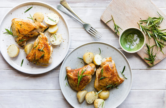 Roast garlic chicken and potato with rosemary