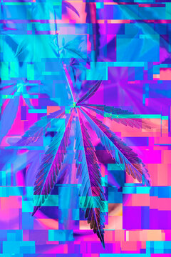 Colorful, vibrant and funky, abstract glitch cannabis/marijuana background