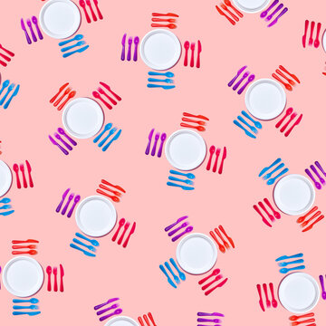 Disposable plastic cutlery pattern on living coral.