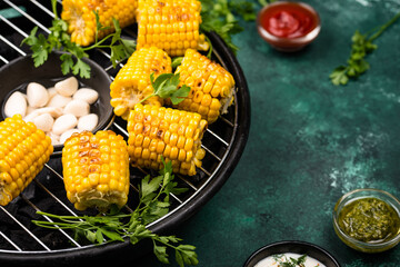 Grilled corn. Summer vegan food