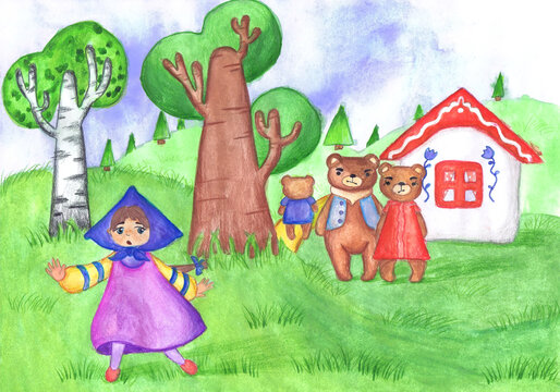 Illustration for the Russian fairy tale "Three Bears". Children's drawing
