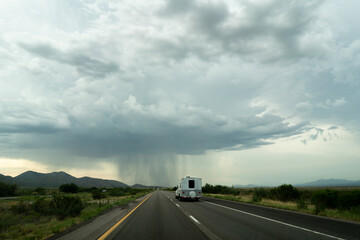 Road trip in RV in extreme weather ahead.