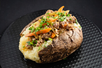 baked potato on the black background