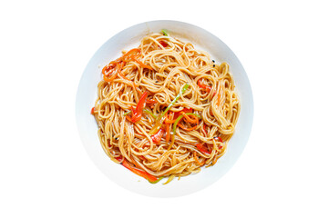 rice noodles with vegetables cellophane pasta second course food background top view copy space for text eating healthy