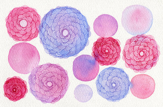 Abstract pink watercolor flowers