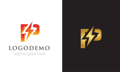 Fototapeta premium Initial letter P logo template with Power icon .This font with Electrical Bolt identity, moving and speed thunder logo vector . Automotive monogram ,logo mark minimal,abstract concept design .