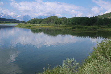 Reflective lake water in Wyoming