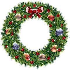 Vector Christmas wreath isolated on white background.