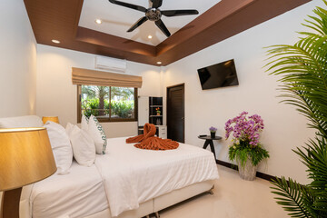 Interior luxury design  in bedroom with white space in the house  home villas or condo