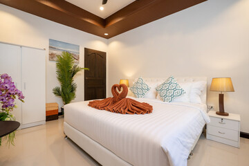 Interior luxury design  in bedroom with white space in the house  home villas or condo