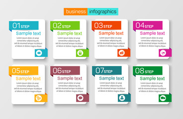 Template vector infographic set with 8 options. Abstract modern design can used for banner diagram workflow timeline and web design layout, presentation templates background 