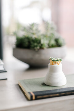 Closeup of matches in jar