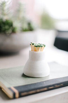 Closeup of matches in jar