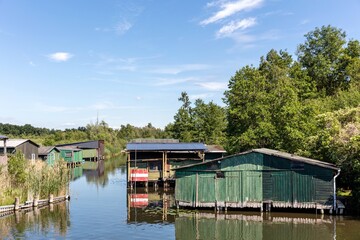 Fototapeta premium typical boat shacks in the Mecklenburg Lake District, Germany