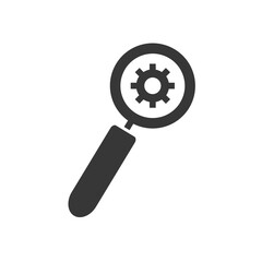 technical service concept, magnifying glass with gear wheel icon, silhouette style