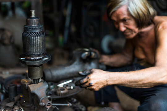 Man working in a mechanical workshop in Vietnam