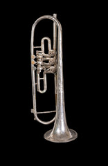 Fototapeta na wymiar silver trumpet isolated on a black background. Musical instrument