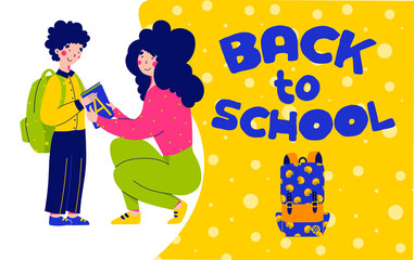 Backpack, schoolbag flat illustration. School supplies cartoon illustration.