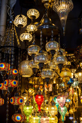 A bunch of colourful turkish lamps in Grand Bazaar,Istanbul city