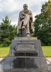 Monument to the famous Russian novelist Fyodor Mikhailovich Dostoevsky in Staraya Russa