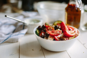 Greek salad with tomato olives and feta cheese