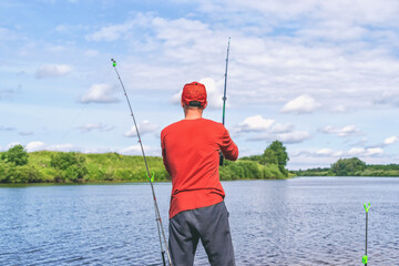 fisherman fishing in the river. Amateur fishing