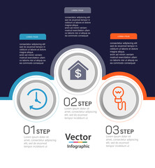 Flat design vector business infographic template with 3 steps