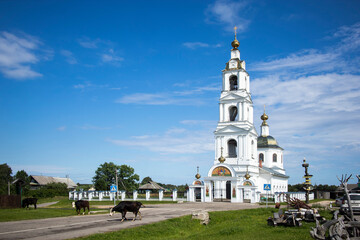 Fototapeta premium Breytovo is a rural locality and the administrative center of Breytovsky District of Yaroslavl Oblast, Russia. Church of St. Michael the Archangel