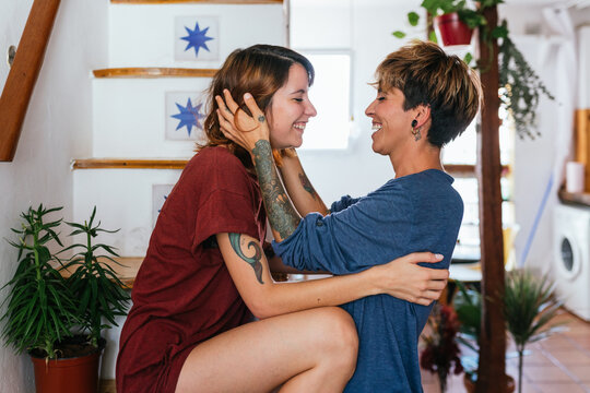 Beautiful lesbian couple kissing