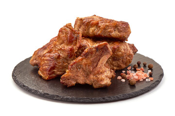 Roasted pork ribs, grilled meat, isolated on white background