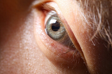 Male eyelashes extreme close-up in low light