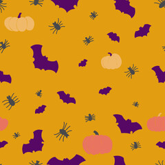 Cartoon illustration with halloween pattern. Cute seamless background.
