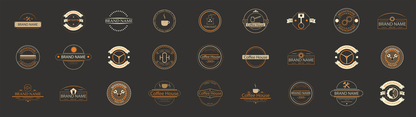 Geometric art. Emblem. Symbol, sign, logo, emblem. Symbol set. Vintage vector poster, banner. Food logo. Classic retro logo, great design for any purposes. Logo, icon, label. Vintage illustration.