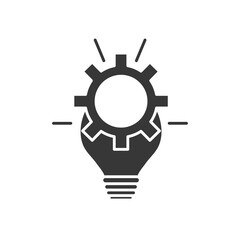 bulb light and gear wheel icon, silhouette style