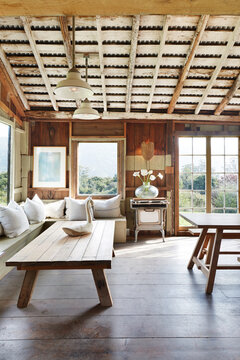 Seating area in rustic farm house