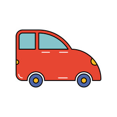 Car cartoon sticker in retro style on white background, vector illustration for travel theme.