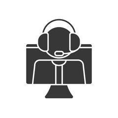 Computer with A Man With A Headset From The Technical Support on screen, silhouette style